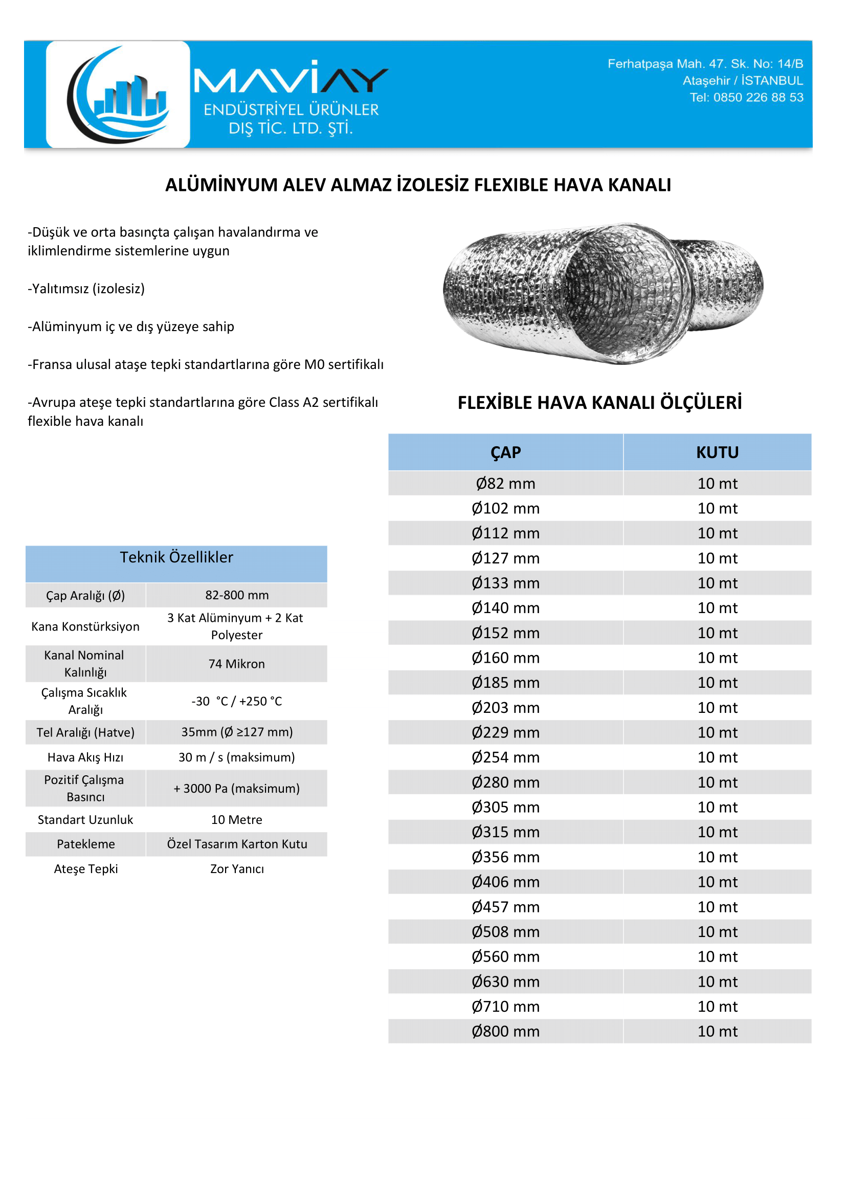 maviay endüstriyel alev almaz alüminyum izolesiz lfex