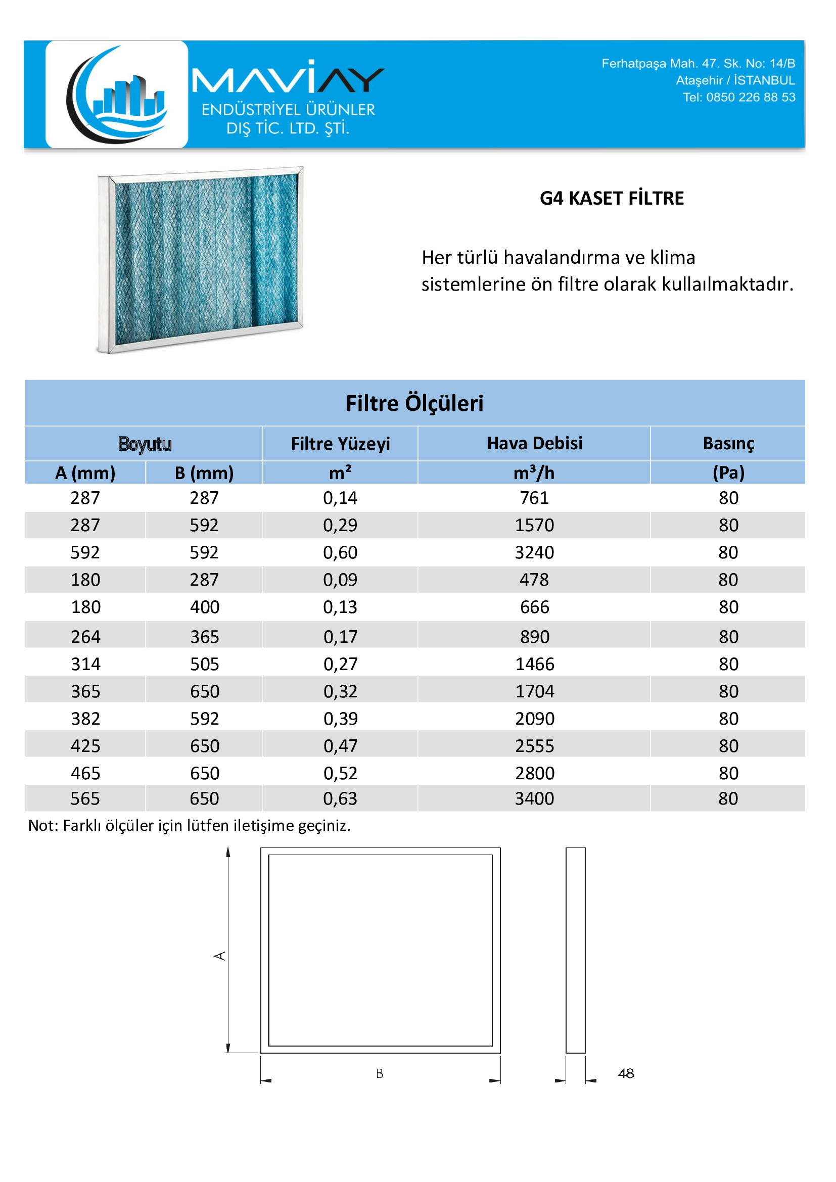 Maviay Endüstriyel G4 Kaset Filtre