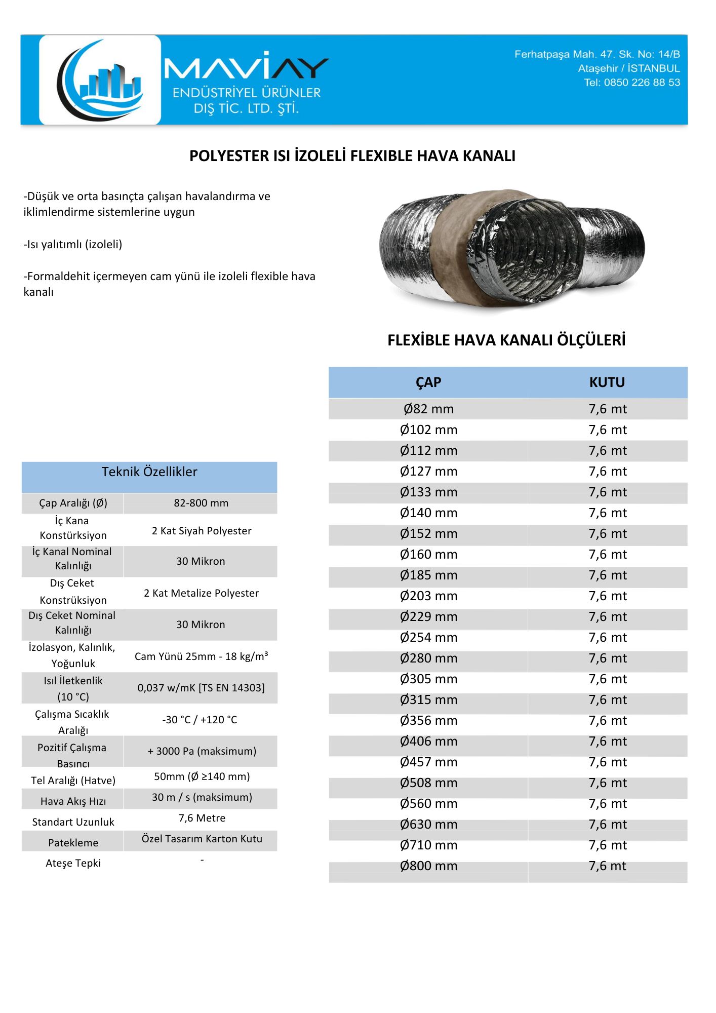 Maviay Endüstriyel Polyester Isı İzoleli Flex